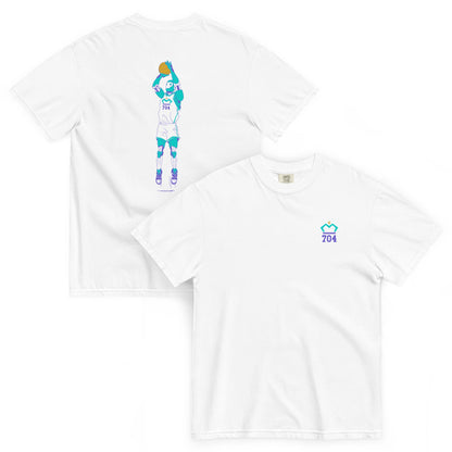 Train Like a Machine - Graphic Tee - T-Shirt - Creative Minds Wear - White t-shirt with colorful Robot shooting a basketball on back and logo on front
